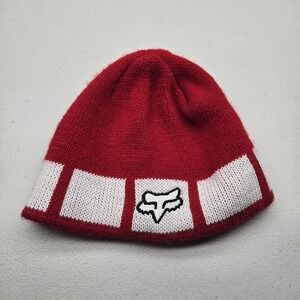 Fox Racing Men Beanie ONE SIZE Red Logo Embroidered Knit